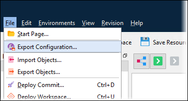 The File > Export Configuration menu item in Lasernet Developer.